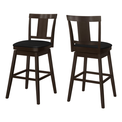 Set of Two 28" Espresso Solid Wood Counter Height Bar Chairs