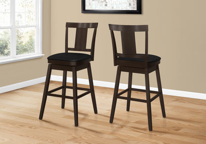 Set of Two 28" Espresso Solid Wood Counter Height Bar Chairs