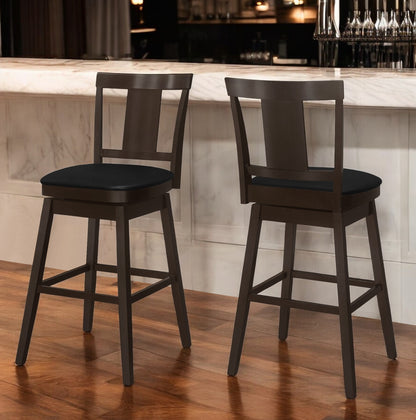 Set of Two 28" Espresso Solid Wood Counter Height Bar Chairs