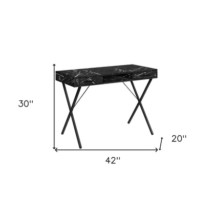 Bureau d'ordinateur noir et blanc de 42 pouces avec deux tiroirs