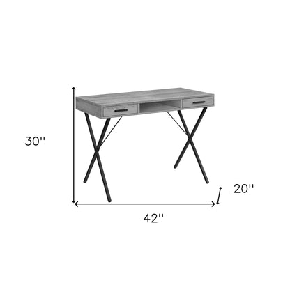 Bureau d'ordinateur gris et noir de 42 po avec deux tiroirs