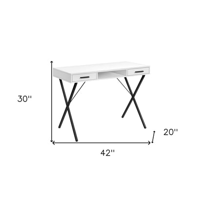 Bureau d'ordinateur blanc et noir de 42 po avec deux tiroirs