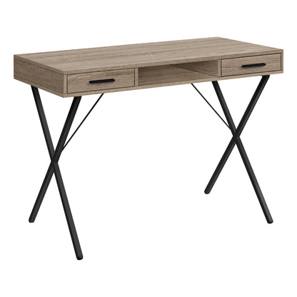 Bureau d'ordinateur taupe et noir de 42 po avec deux tiroirs