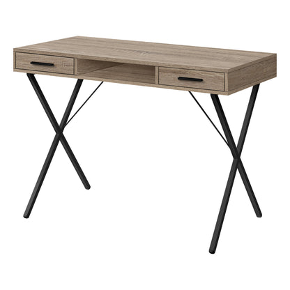 Bureau d'ordinateur taupe et noir de 42 po avec deux tiroirs