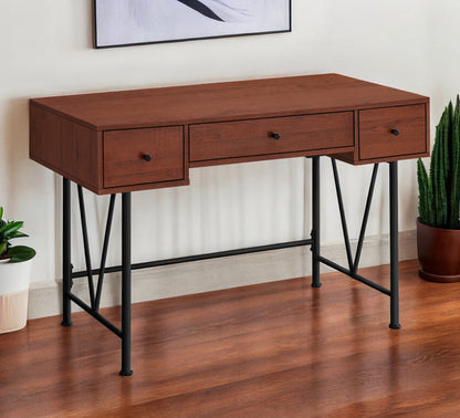 47" Brown and Black Computer Desk With Three Drawers