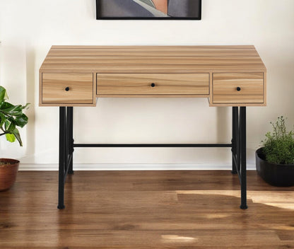 47" Brown and Black Computer Desk With Three Drawers