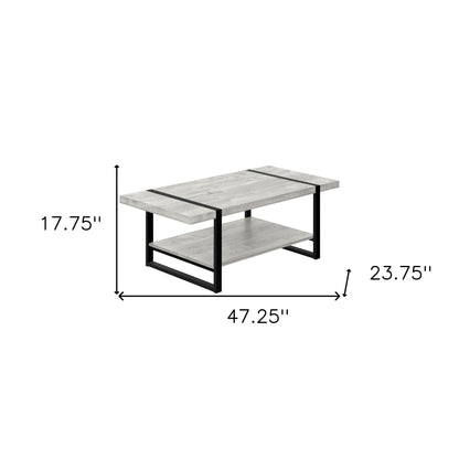 47" Gray And Black Coffee Table With Shelf