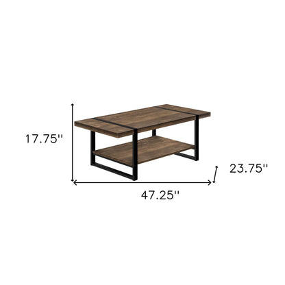 47" Brown And Black Wood Coffee Table With Shelf