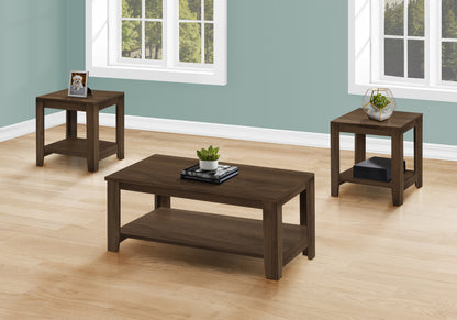 Set of Three 42" Dark Brown Coffee Table With Three Shelves