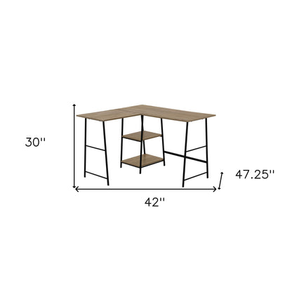 Bureau d'ordinateur en L taupe et noir de 42 po