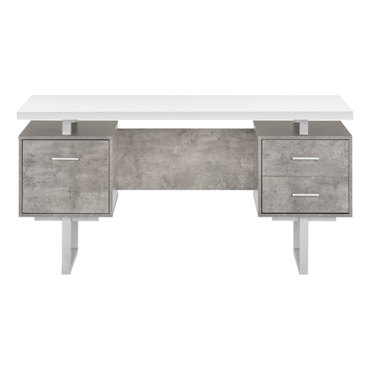 Bureau d'ordinateur blanc et gris de 60 po avec trois tiroirs