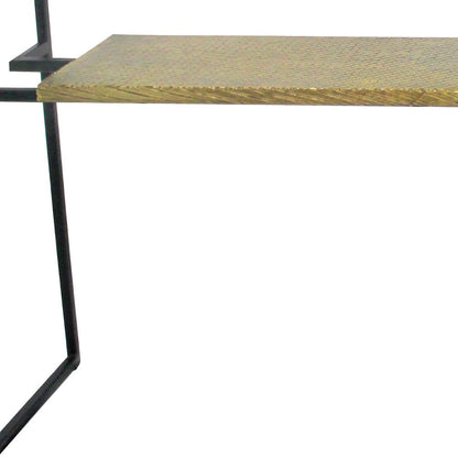 72" Clear Black and Gold Glass Sled Console Table With Shelves