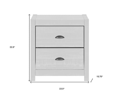 Table de chevet à deux tiroirs en bois massif blanc vieilli de 24 po