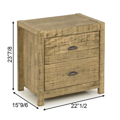 Table de chevet à deux tiroirs en bois massif vieilli brun doré noyer de 24 po