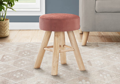 Pouf rond en velours rose et naturel de 12 po