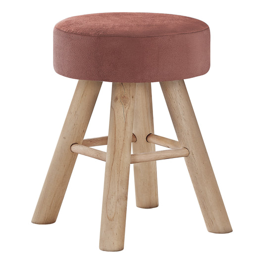 Pouf rond en velours rose et naturel de 12 po