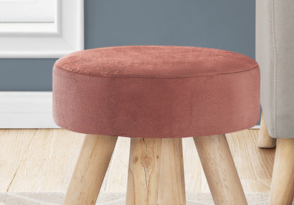 Pouf rond en velours rose et naturel de 12 po