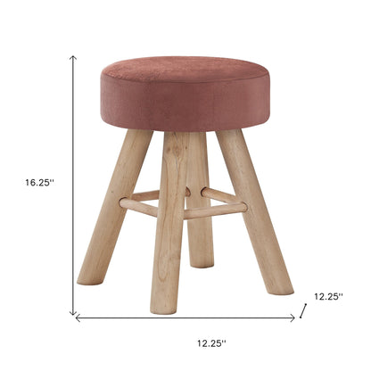 Pouf rond en velours rose et naturel de 12 po