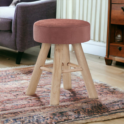 Pouf rond en velours rose et naturel de 12 po