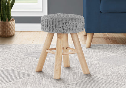 Pouf rond en mélange de coton gris et naturel de 12 po