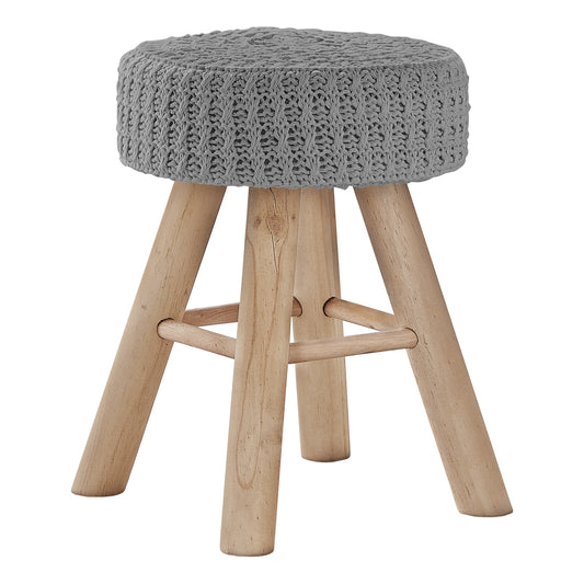 Pouf rond en mélange de coton gris et naturel de 12 po