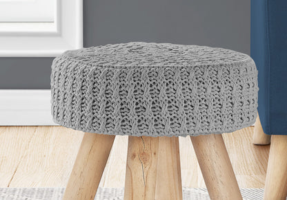 Pouf rond en mélange de coton gris et naturel de 12 po