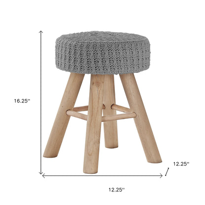 Pouf rond en mélange de coton gris et naturel de 12 po