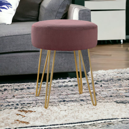 14" Plum Velvet And Gold Round Ottoman