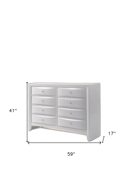 Commode double à huit tiroirs en bois massif et manufacturé blanc de 59 po