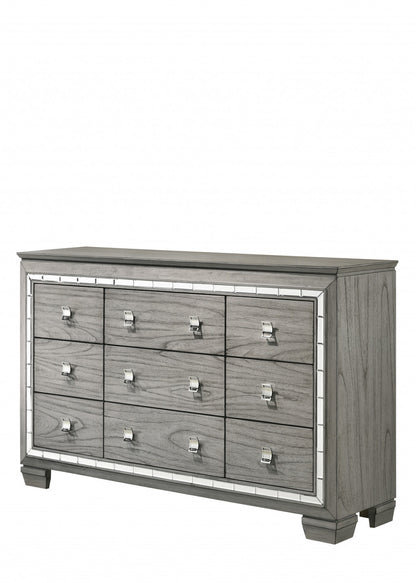 64" Light Gray Solid and Manufactured Wood Nine Drawer Triple Dresser