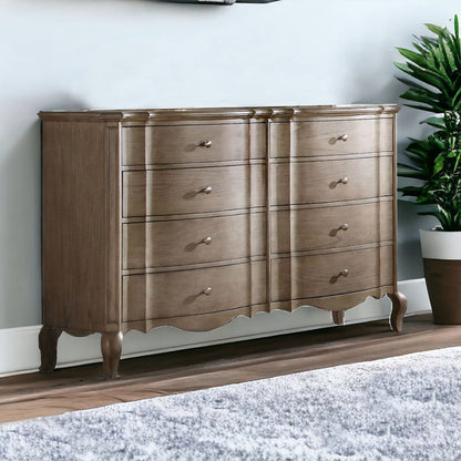 Commode double à huit tiroirs en bois massif et manufacturé taupe de 64 po