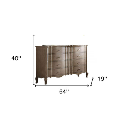 Commode double à huit tiroirs en bois massif et manufacturé taupe de 64 po