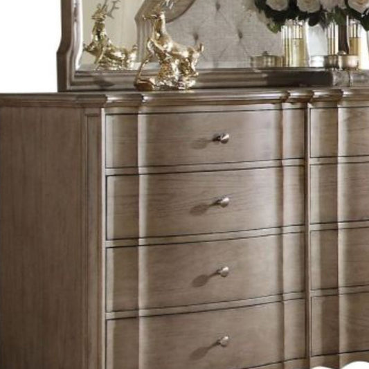 Commode double à huit tiroirs en bois massif et manufacturé taupe de 64 po