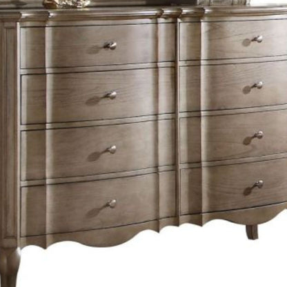 Commode double à huit tiroirs en bois massif et manufacturé taupe de 64 po