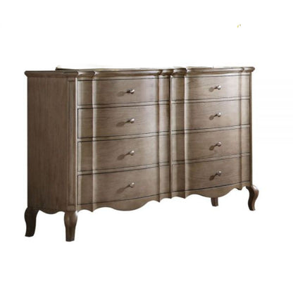 Commode double à huit tiroirs en bois massif et manufacturé taupe de 64 po