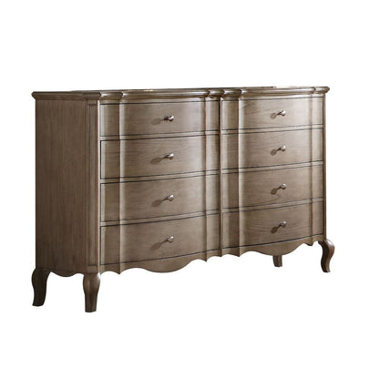 Commode double à huit tiroirs en bois massif et manufacturé taupe de 64 po