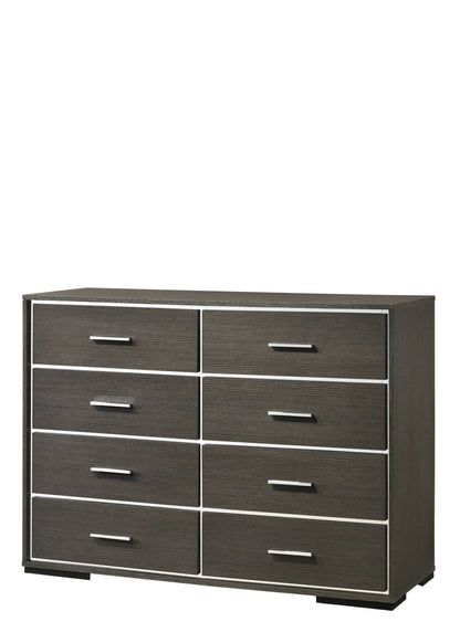 Commode double à huit tiroirs en bois massif et manufacturé gris de 57 po