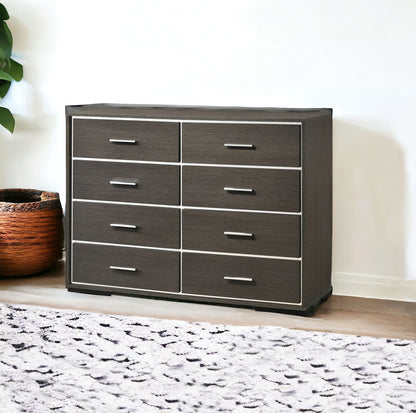 Commode double à huit tiroirs en bois massif et manufacturé gris de 57 po