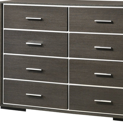 Commode double à huit tiroirs en bois massif et manufacturé gris de 57 po