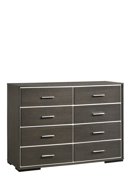 Commode double à huit tiroirs en bois massif et manufacturé gris de 57 po