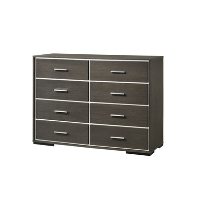 Commode double à huit tiroirs en bois massif et manufacturé gris de 57 po