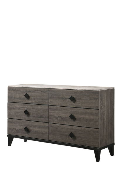 Commode double à six tiroirs en bois massif et manufacturé gris de 61 po