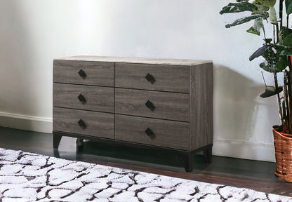 Commode double à six tiroirs en bois massif et manufacturé gris de 61 po