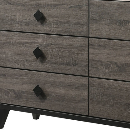 Commode double à six tiroirs en bois massif et manufacturé gris de 61 po