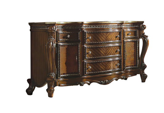 Commode triple à cinq tiroirs en bois massif et manufacturé brun de 69 po