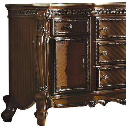 Commode triple à cinq tiroirs en bois massif et manufacturé brun de 69 po