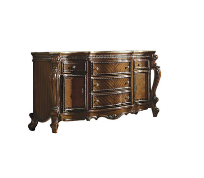 Commode triple à cinq tiroirs en bois massif et manufacturé brun de 69 po