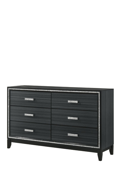 63" Black Solid and Manufactured Wood Six Drawer Double Dresser