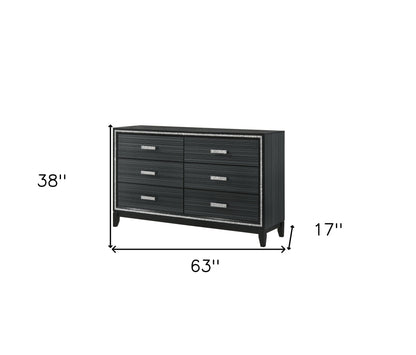 63" Black Solid and Manufactured Wood Six Drawer Double Dresser