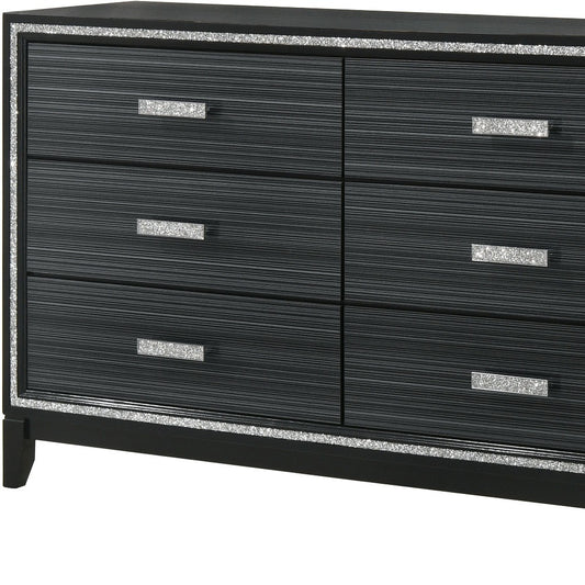 63" Black Solid and Manufactured Wood Six Drawer Double Dresser